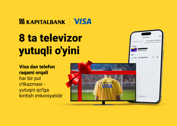 Telefon raqamingiz orqali Visa bo’yicha pul o'tkazing va sovrinlarni yutib olish imkoniyatiga ega bo'ling