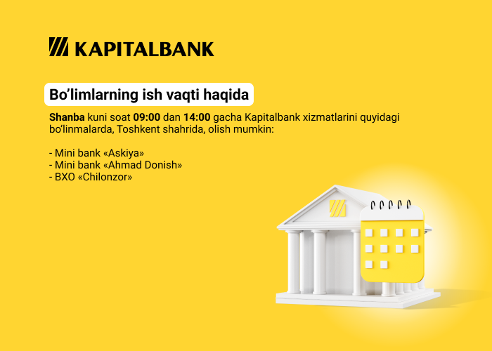 Bo‘limlarning dam olish kunlari uchun ish jadvali