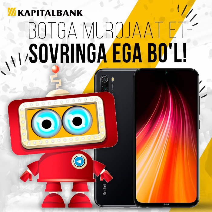 “Kapitalbank” ATB telegram-boti ro‘yxatdan o‘tganlarga sovg‘alar ulashishga tayyor!