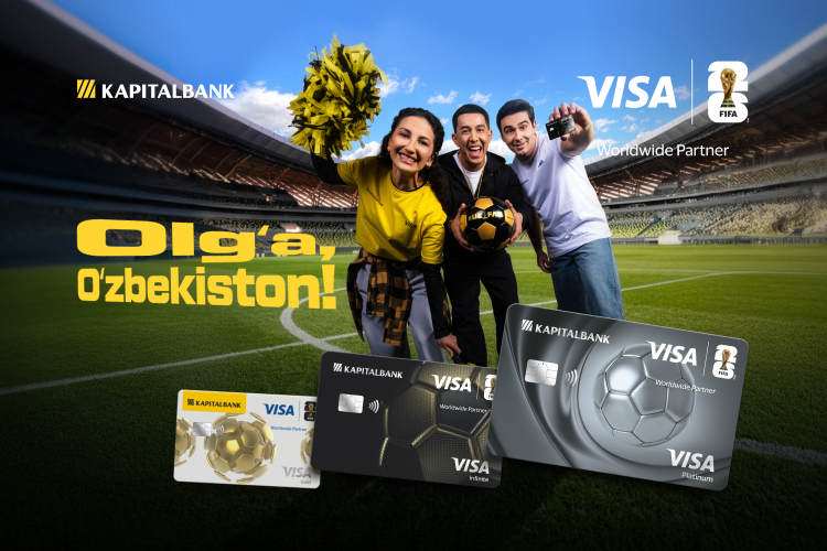 Terma jamoamizni FIFA World Cup 2026™ dizaynidagi Visa Kapitalbank kartasi bilan qo‘llab-quvvatlaymiz!