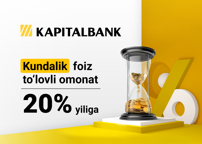 O'zbekistonda ilk bor omonat, Kapitalbankdan Visa kartaga kunlik foiz to'lash bilan